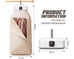 Draagbare Wasdroger – Mini Elektrische Opvouwbare Droogmachine Met Afstandsbediening En Droogtas – 360° Hetelucht Drogen Met Slimme Timing – Compacte Energiezuinige Wasdroger Voor Reizen Camper Appartement En Huis — afbeelding 1