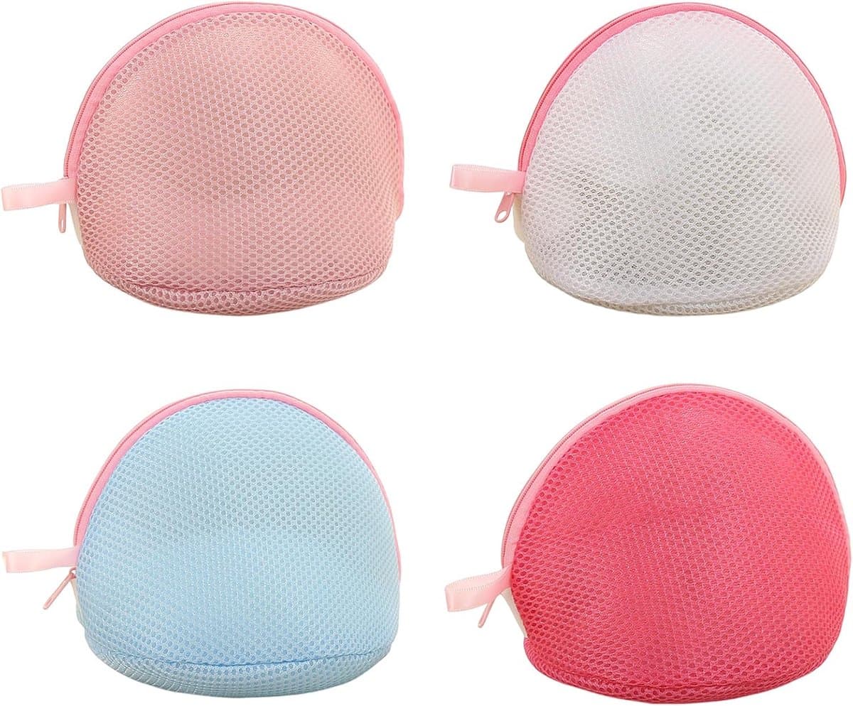 4 stuks kleine bh waszakken, mesh waszak met ingebouwde standaard lingerie voor dames halfrond ritsen wasmachinetas voor beha ondergoed sokken reiswasserij — afbeelding 1