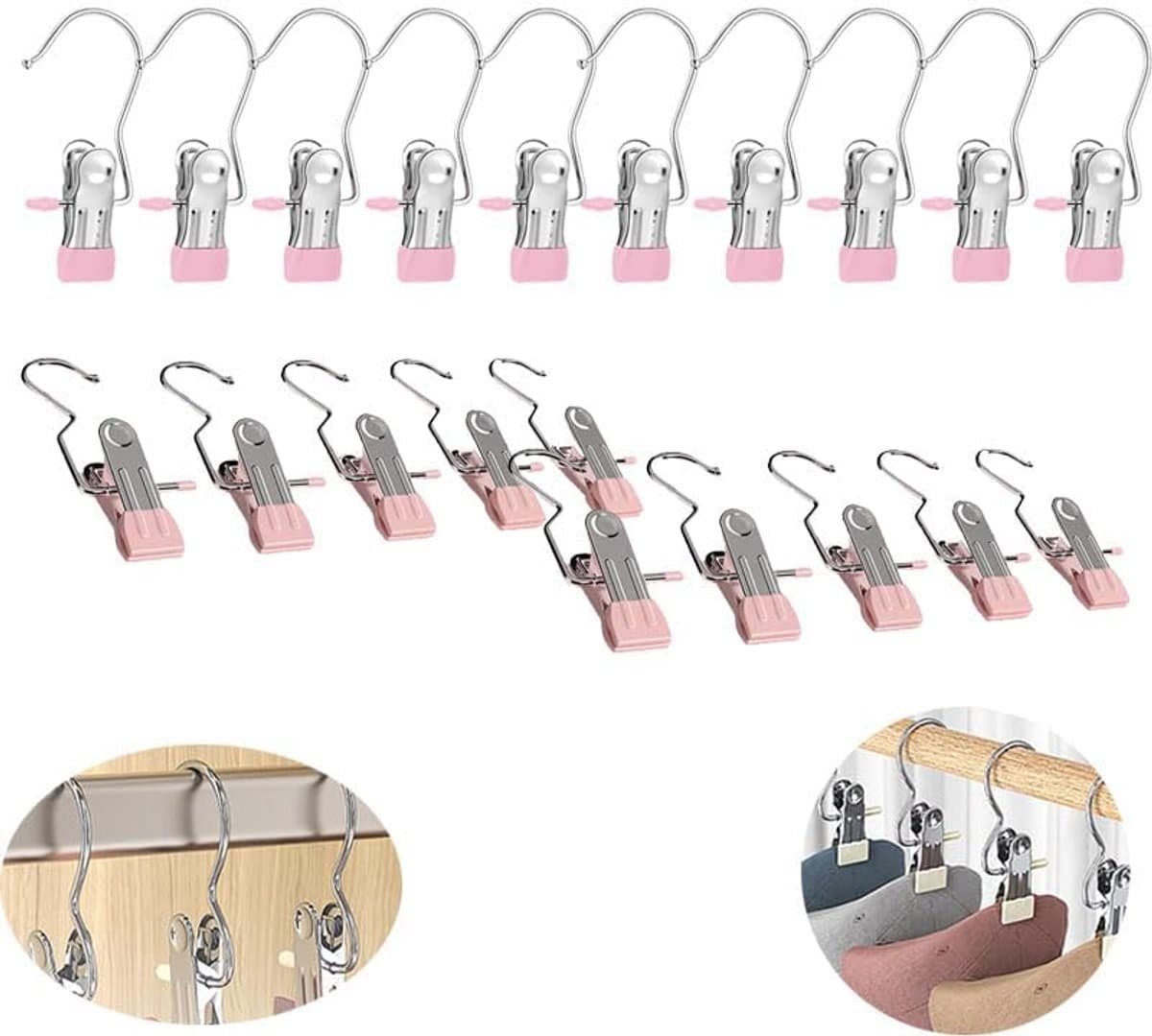 Draaibare antislip wasknijpers - Multifunctionele haakclips - 20 stuks - Haakontwerp - Drogen - Kan ook worden gebruikt als fotoclip of wenskaartenclip - Roze — afbeelding 1