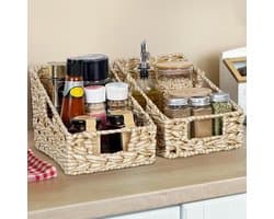 PromoHome Geweven Opslagmanden met Handvatten (Set van 2) - Decoratieve Organisatiemanden voor Keuken, Kelder en Planken - Duurzame Wicker Manden voor Huishoudelijke Opslag