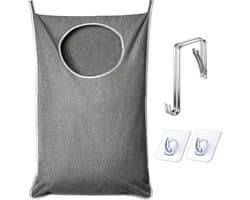 Hangende wasmand - Extra grote scheurbestendige deurmand - Wordt geleverd met 2 haken - Hang vuile was op - Bespaart ruimte in de badkamer Hangende waszak - Grijs