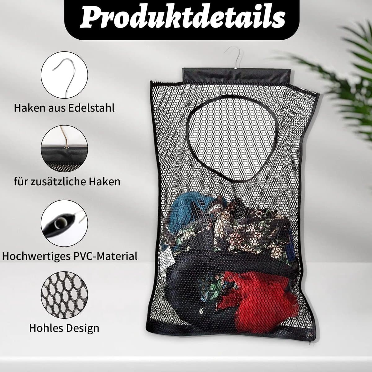 Wasknijperzak om op te hangen, herbruikbare knijperzak voor wasknijpers, eenvoudige ophanghaak voor het opbergen van wasknijpers, waszak voor huis en tuin — afbeelding 1