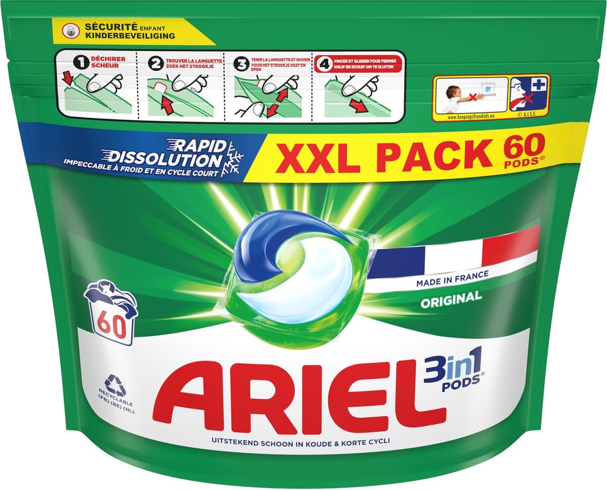 Ariel 3in1 Wasmiddel Pods - Original - 2 x 60 Wasbeurten - Voordeelverpakking — afbeelding 1