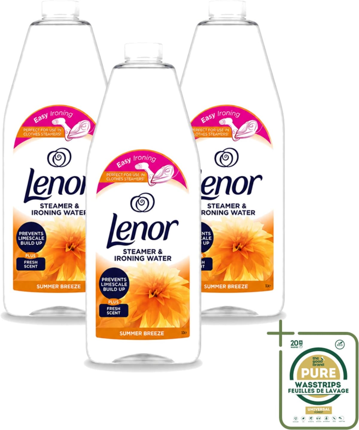 3 x Lenor - Strijkwater - Summer Breeze - Textielverfrisser - 1000 ml - Wasstrips - Strijkwater Summer Breeze - Textielverfrisser - Zomerse Geur - Frisheid - Kledingverfrisser — afbeelding 1
