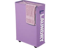 Vouwbare wasmand van 40 liter met wielen - Dunne wasmanden met handvatten voor kleren, ruimtebesparende opbergzakken voor vuile was in slaapkamer, woonkamer en badkamer (Paars)