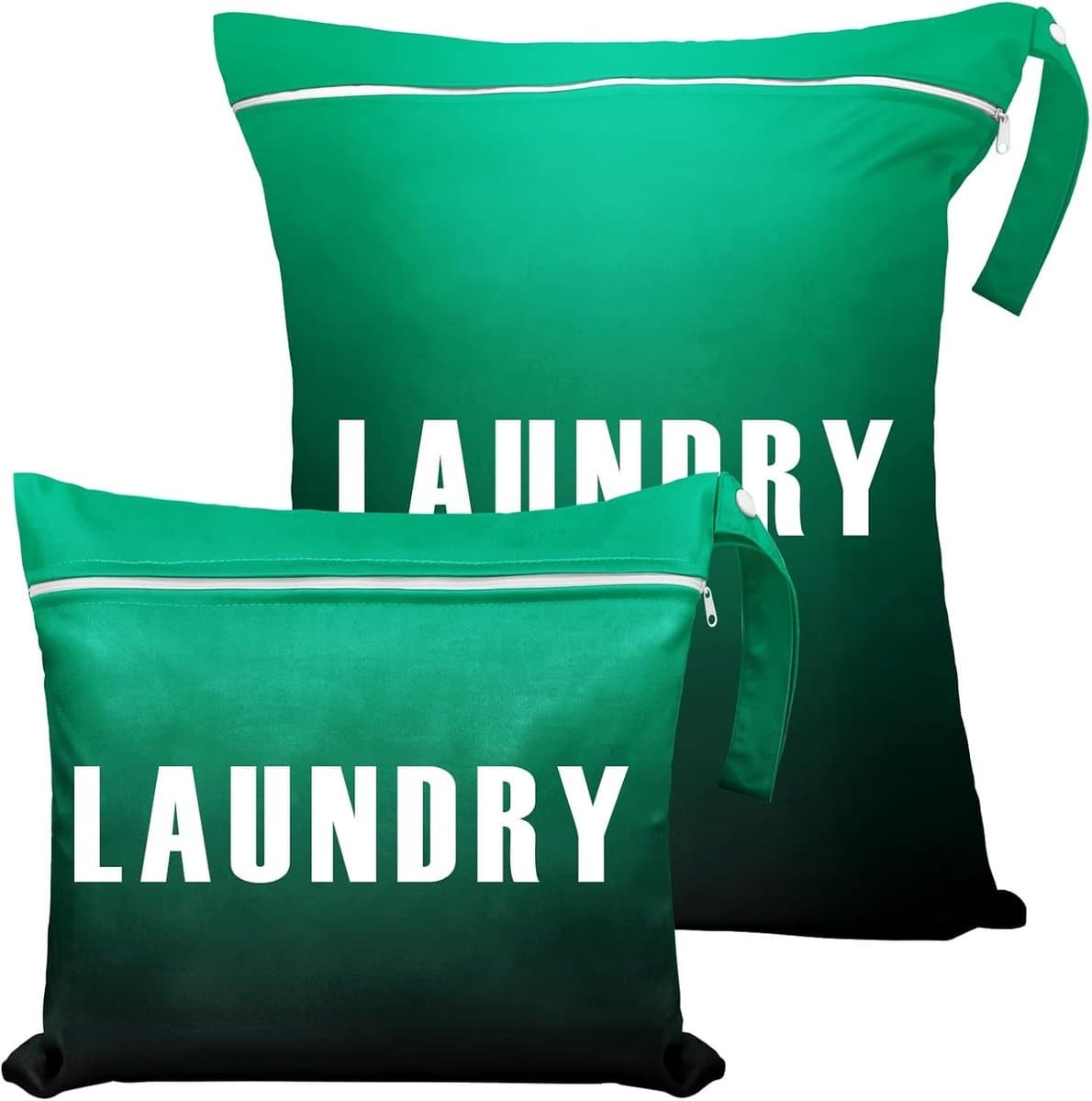 Reiswaszakken Set van 2 (Groot 55 x 45 cm en Klein 40 x 31 cm) - Waterdichte Waszak met Dubbele Rits en Handvat, Ideaal voor Kamperen en Reizen, Zwart-Groen Gradient Kleur — afbeelding 1
