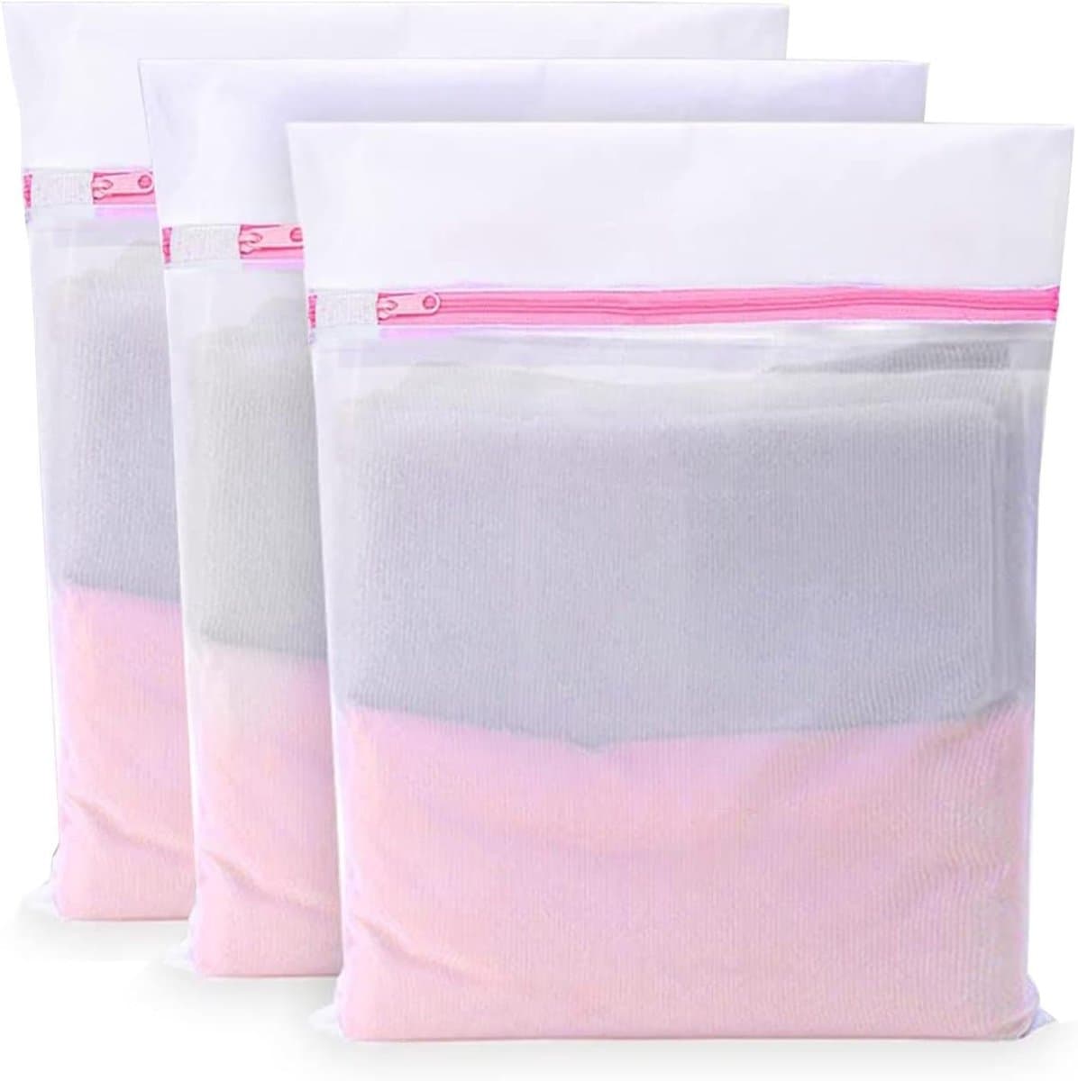 Wassenet Set - Wäschenetz voor Wasmachine - 3 Stuks 30x40cm - Beschermend Net met Rits - Voor BH Schoenen en Babykleding - Wit — afbeelding 1