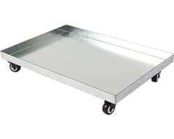Roestvrijstalen lekbak - Waterbak op wielen - Vocht opvangen - 360 graden wielen - 90x60 cm - Zilver