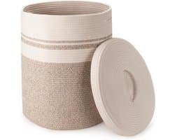 Grote Katoenen Touw Wasmand met Deksel 58L Opvouwbare Geweven Opbergmand, Holle Handgreep, Geschikt voor Woonkamer, Slaapkamer, Wasruimte, voor Kussens, Dekens, Handdoeken 38 x 50cm (Bruin)