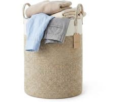 Omgoods - Wasmand van Touw - 58L, Bruin en Wit, Met Handvatten