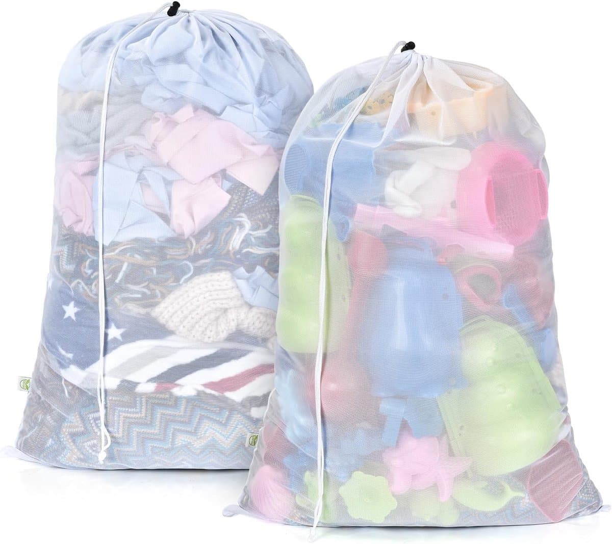 Thijox - 2 Stuks Wasnet Groot 60 x 90 cm, Fijnmazig Wasnet voor Machine, Trekkoordsluiting, Ademend Mesh-Materiaal, Voor Kleding, Gordijnen, Badhanddo — afbeelding 1