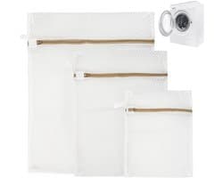 Set van 3 katoenen waszakken, fijne mesh wasbeschermers met rits voor delicate was, ideaal voor bh's, ondergoed en sokken in verschillende formaten (25 x 30 cm, 30 x 40 cm, 40 x 50 cm)