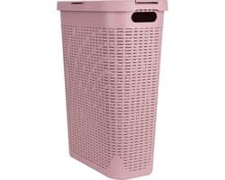 Slanke Wasmand - Kledingmand Deksel - Opbergen Kleding - Geventileerde Constructie - 40 Liter Capaciteit - Roze