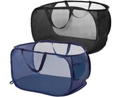 Dailygoods - 2 stuks pop-up wasmand, opvouwbare wasmand groot 36x36x58cm, klapborden met handgreep, ademend honingraatnet; vouwbare wasmand voor thuis, camping en reizen