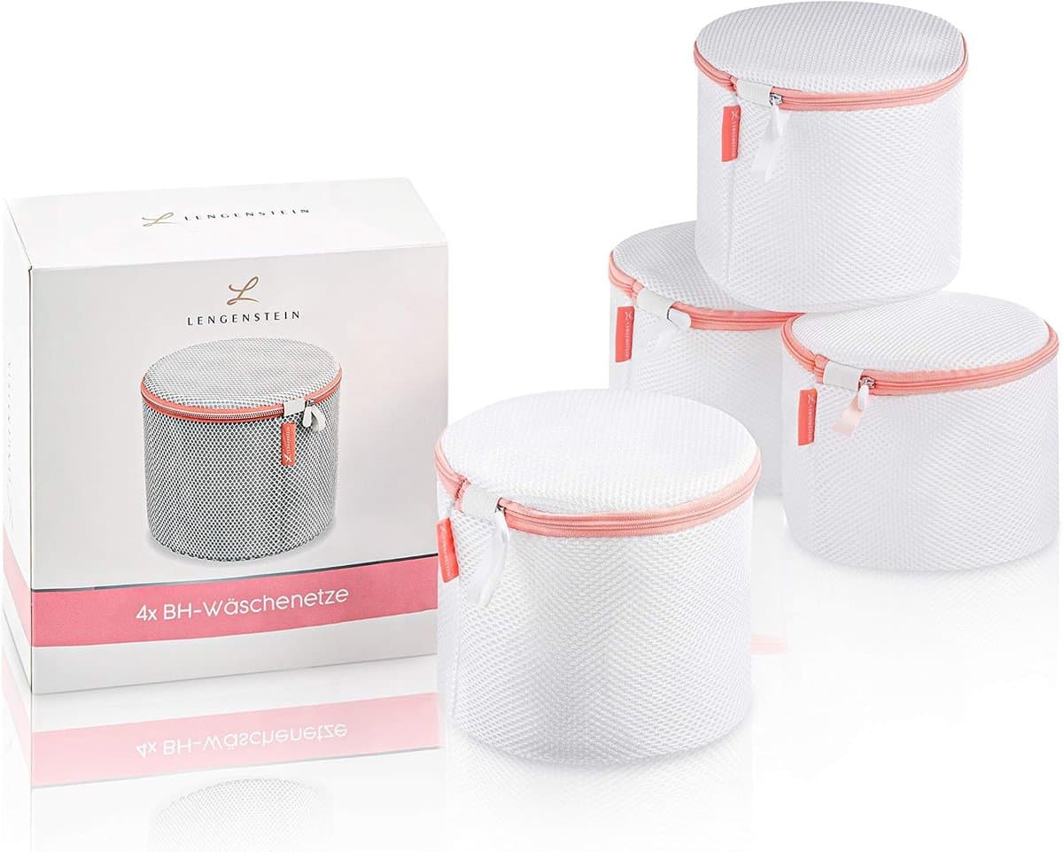 Set van 4 beha's, wasnetten voor wasmachine, waszak met ritssluiting, zacht gevoerd met roze naad, waszak voor sokken, beha's, ondergoed en lingerie — afbeelding 1