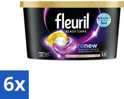 6 x Fleuril - Wasmiddel - Renew Black Caps - Zwarte Was - 15 wasbeurten - Wasmiddel Capsules - Zwarte Was - Wasverzachter - Kleurherstel - Wasmiddel Voor Donkere Kleding