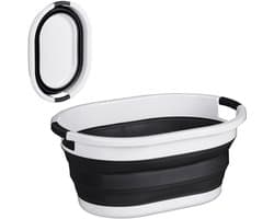 opvouwbare wasmand - 36 liter - kunststof - ruimtebesparend inklapbaar - handvatten - zwart-wit — afbeelding 1