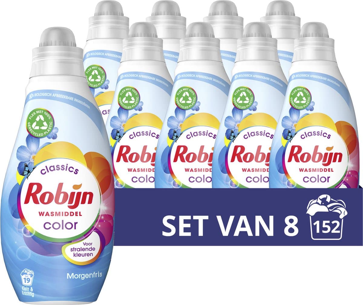 Robijn Klein & Krachtig Classics Color Morgenfris Vloeibaar Wasmiddel - 8 x 19 wasbeurten - Voordeelverpakking — afbeelding 1