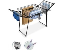 BAUER & MEYER® Droogrek Classic - Wasrek Inklapbaar - Incl. 20 wasknijpers + 1x wasmand - 25 Meter drooglengte + 30kg draagkracht - Zwart — afbeelding 1
