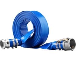 VEVOR Industrieslang 50,8mmx15,24m Platte Slang PVC Brandslang 58 PSI (4 Bar) Werkdruk Rioolslang 174 PSI (12 Bar) Barstdruk Bouwslang met Camlock C/E Aansluitingen, 4 Klemmen, Blauw