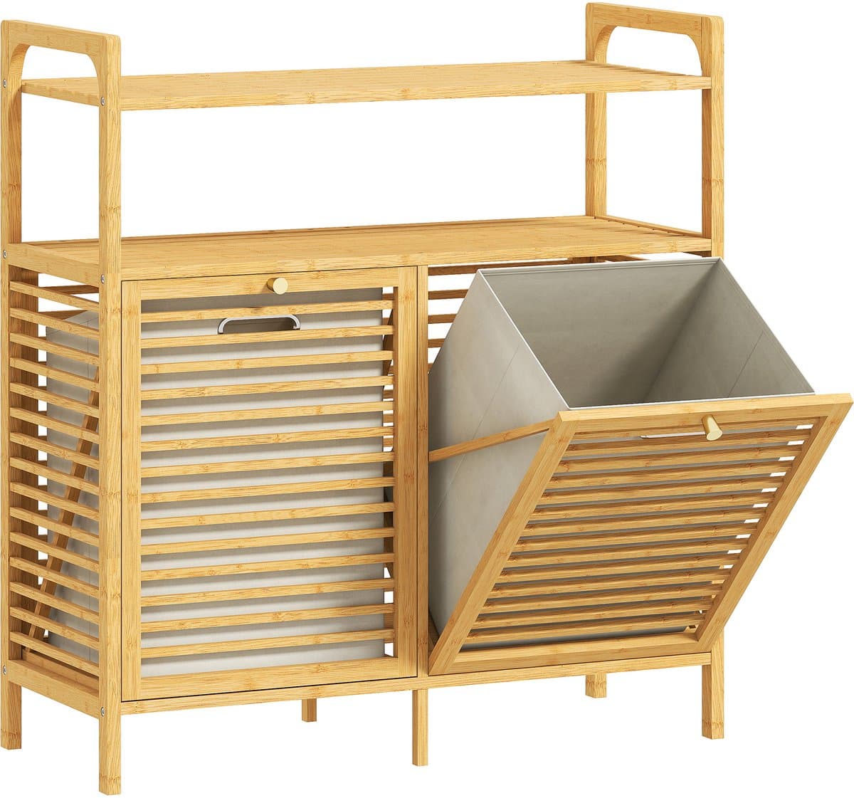 Bamboe Wasmand 82 liter met 2 los kantelbare wasmanden - Bruin — afbeelding 1
