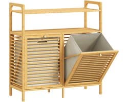 Bamboe Wasmand 82 liter met 2 los kantelbare wasmanden - Bruin
