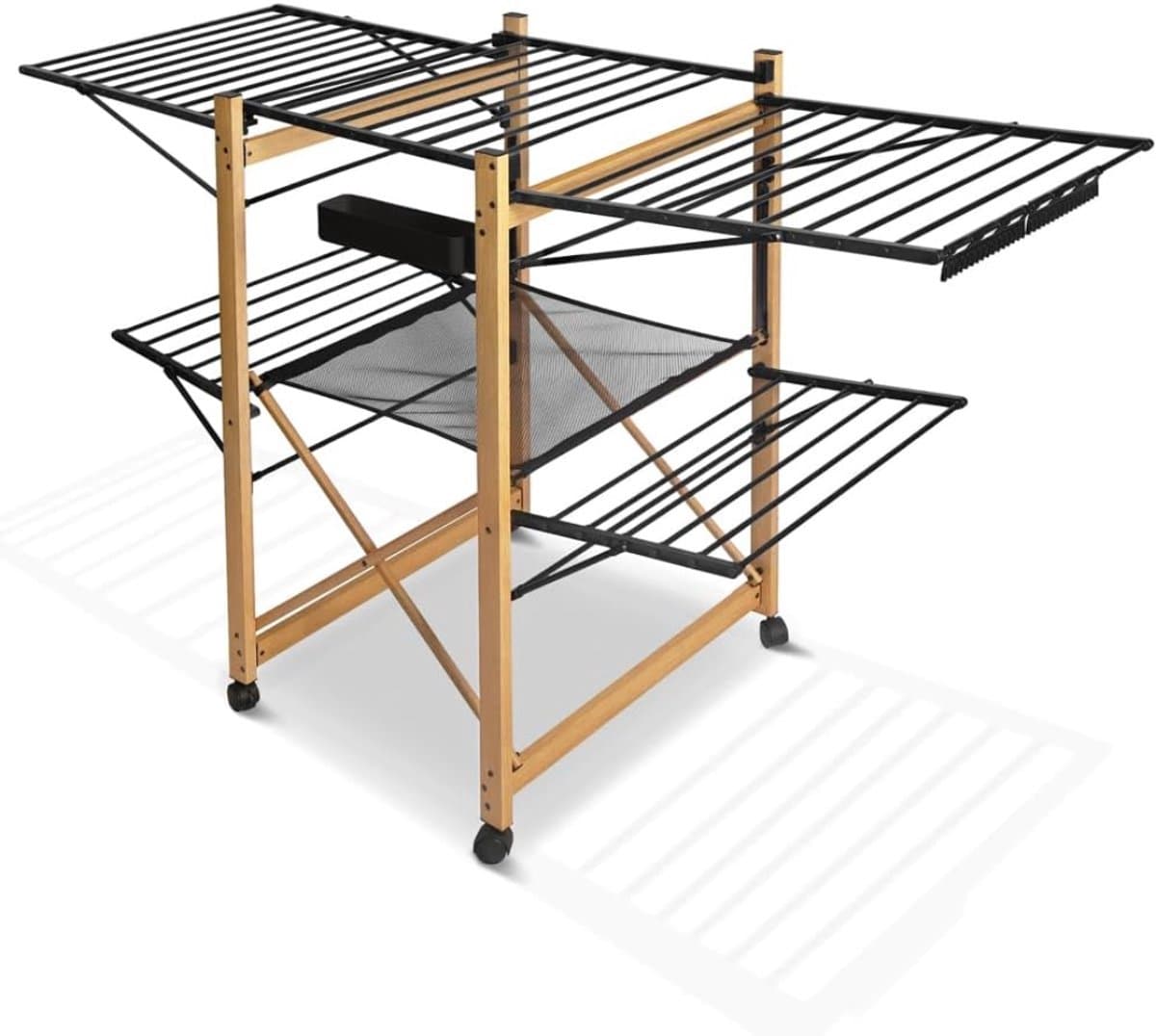 Thuys – Droogmolen – Met Voet – Wasrek Staand – Droogrek Inklapbaar – Zwart En licht hout — afbeelding 1