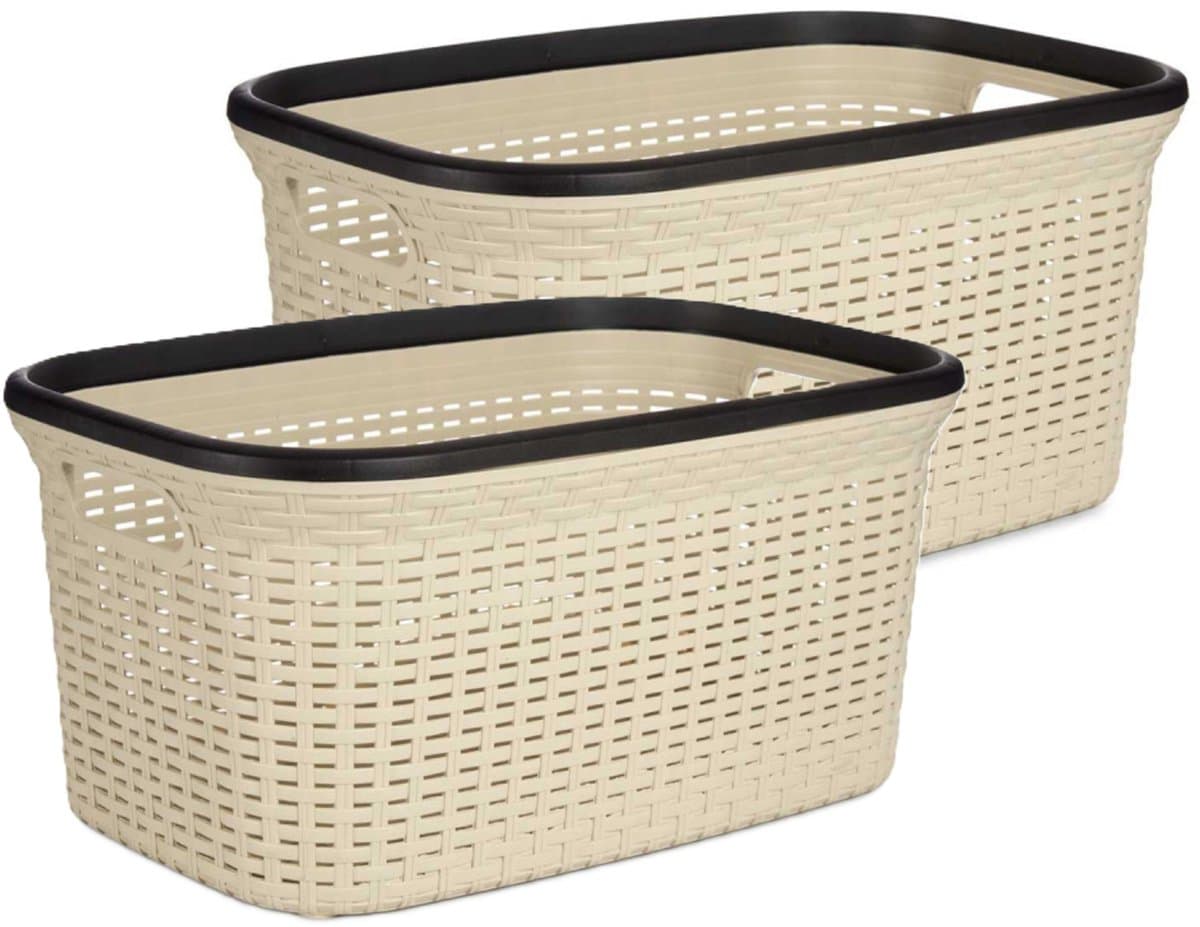KIPIT Wasmand - 2x - crème/beige - kunststof - rotan - inhoud 36 L — afbeelding 1