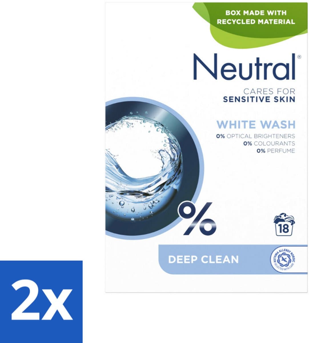 2 x Neutral - Waspoeder - Witte was - Parfumvrij - Gevoelige huid - 18 wasbeurten - Waspoeder - Wit Was - Parfumvrij - Hypoallergeen - Gevoelige Huid — afbeelding 1