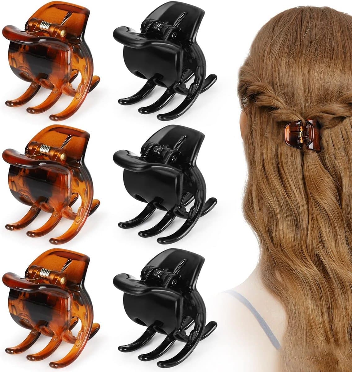 6x Middelgrote Haarclips Set - Stevige Klauwclips voor Dik en Normaal Haar - Zwart & Bruin — afbeelding 1