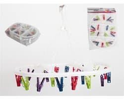 Wasgoed droogcarrousel/droogmolen - 20 clips/knijpers - multi kleuren - kunststof - 29 x 42 cm — afbeelding 1