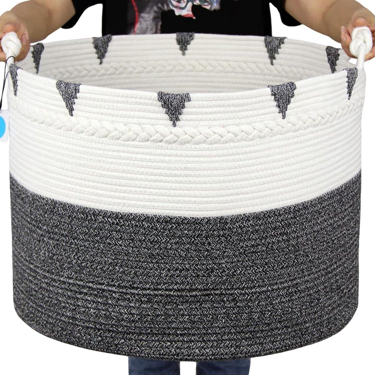 Casaphoria XXXXLarge katoenen touw deken mand 22"x 22" x 16" - geweven wasmand - wasmanden - opbergmand - handdoek luier wasmand - zwart - 22in22in16in - MB2021045 — afbeelding 1