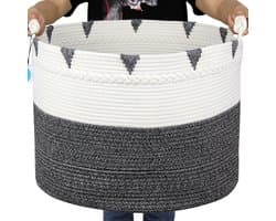 Casaphoria XXXXLarge katoenen touw deken mand 22"x 22" x 16" - geweven wasmand - wasmanden - opbergmand - handdoek luier wasmand - zwart - 22in22in16in - MB2021045