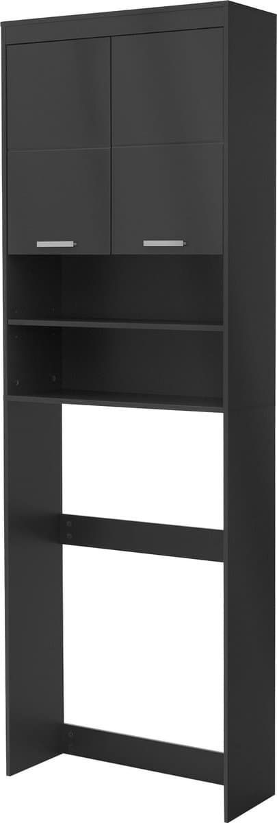ECD Germany Wasmachinekast met 2 deuren en 2 open vakken, 187,5 x 63 cm, donkergrijs, badkamerkast voor wasmachine/droger, hoge kast badkamerplank wasmachine opbouw — afbeelding 1