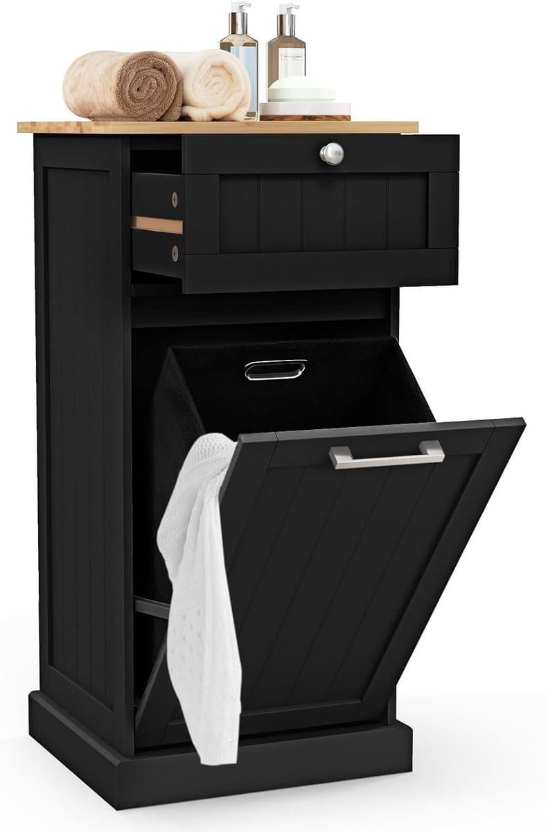 Uitschuifbare waskast - Waskast met mand - Vuile was opbergen - Draaibare kastdeur - 40 x 37 x 82 cm — afbeelding 1