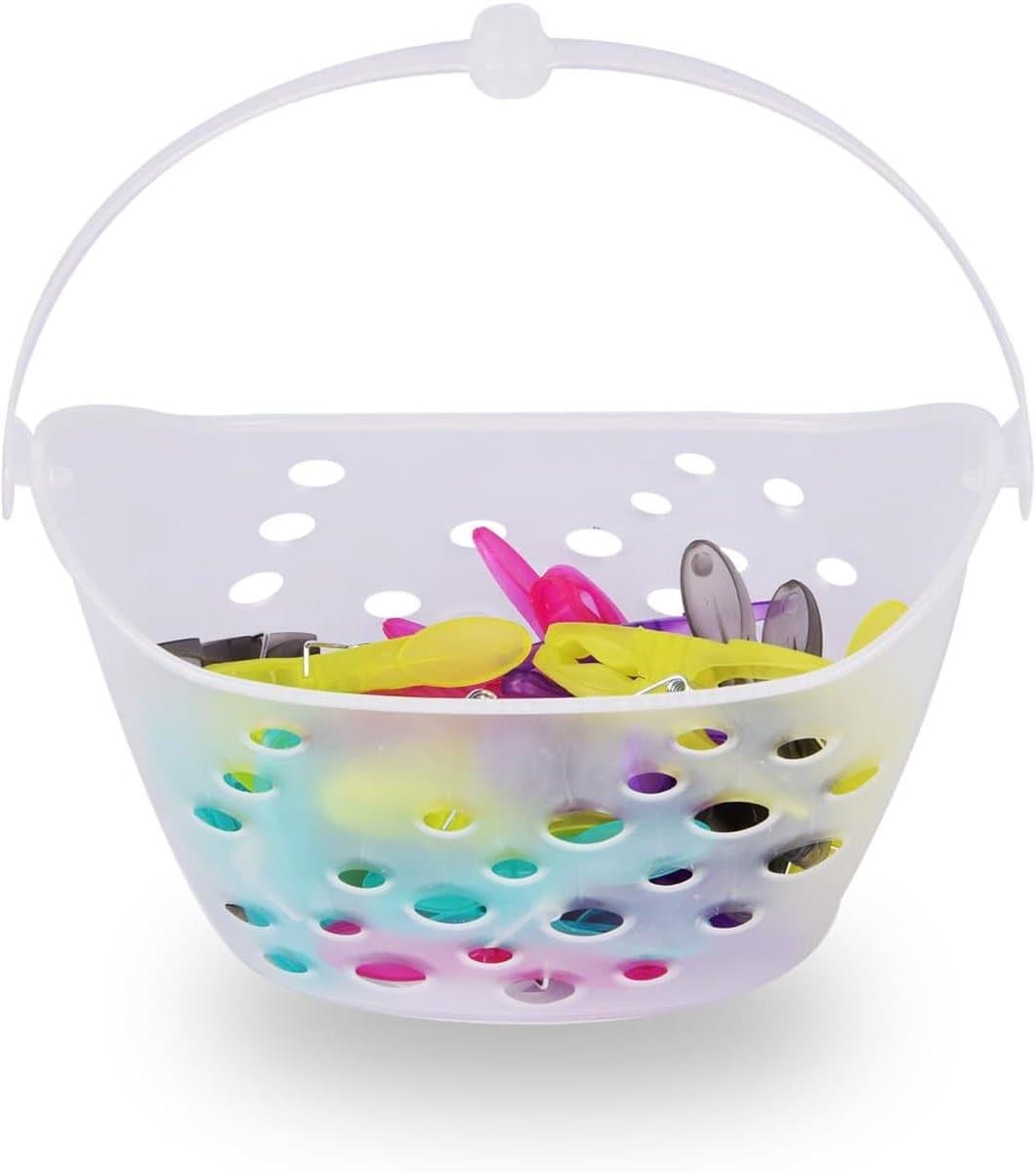Wasmand met Wasknijpers - Knijpermandje Opberghanger - Was Sorteren - Windbestendige Knijpers - 22 x 13.5 x 13.5 cm - Meerkleurig — afbeelding 1
