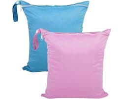 Waterdichte Tas voor Vuile Kleding, Herbruikbare Waszak voor Sport, Zwemmen en Vakantie, 28 x 30 cm, 2-Pack (Blauw & Roze)
