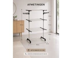 Droogtoren met 3 Niveaus – Inklapbaar Droogrek – Verrijdbaar met Wielen – 17 Meter Drooglengte – Compact Wasrek