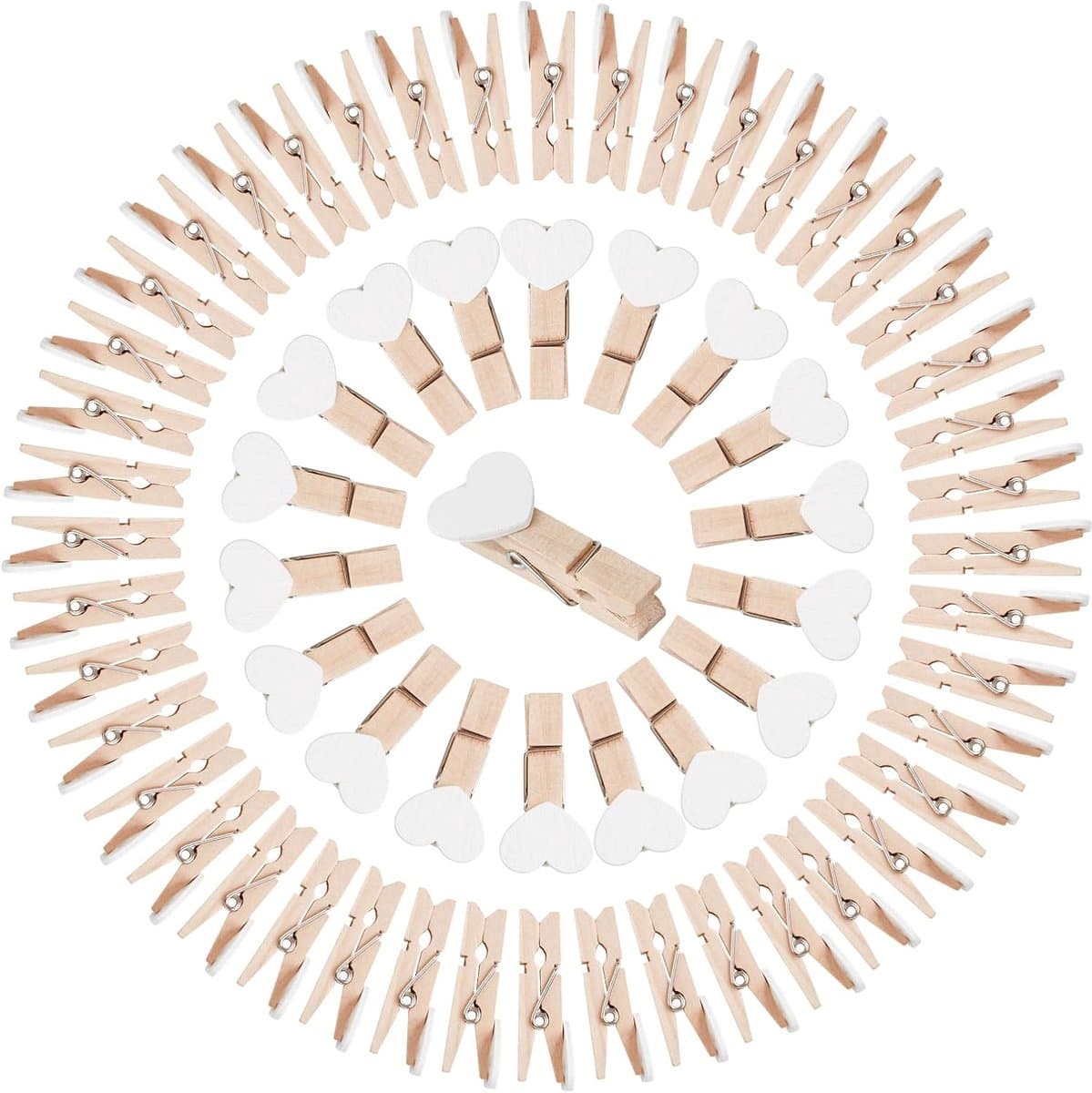 60x Mini Houten Hartjes Clips - Kleine Decoratieve Waslijnklemmen voor Foto's en Kaarten — afbeelding 1