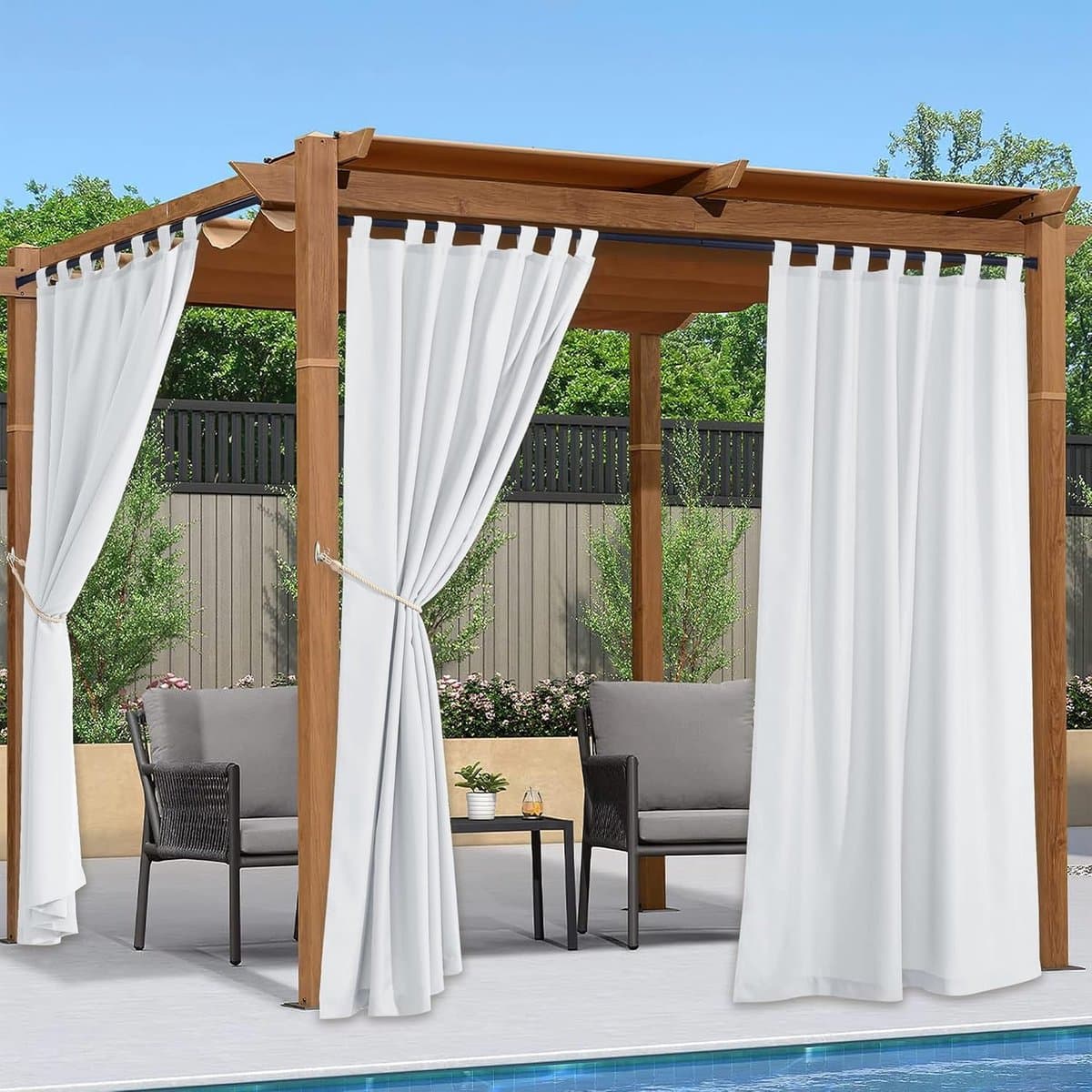 Waterdichte Buitengordijnen voor Balkon en Tuin, Wit, Inclusief Klittenband — afbeelding 1