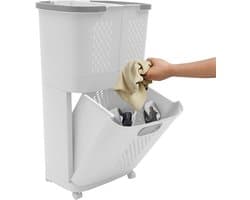 Wasmand met wielen - Waswagen Sorteer mand - Kleding sorteren - Afneembare manden - 44x31x745 cm - Grijs en wit