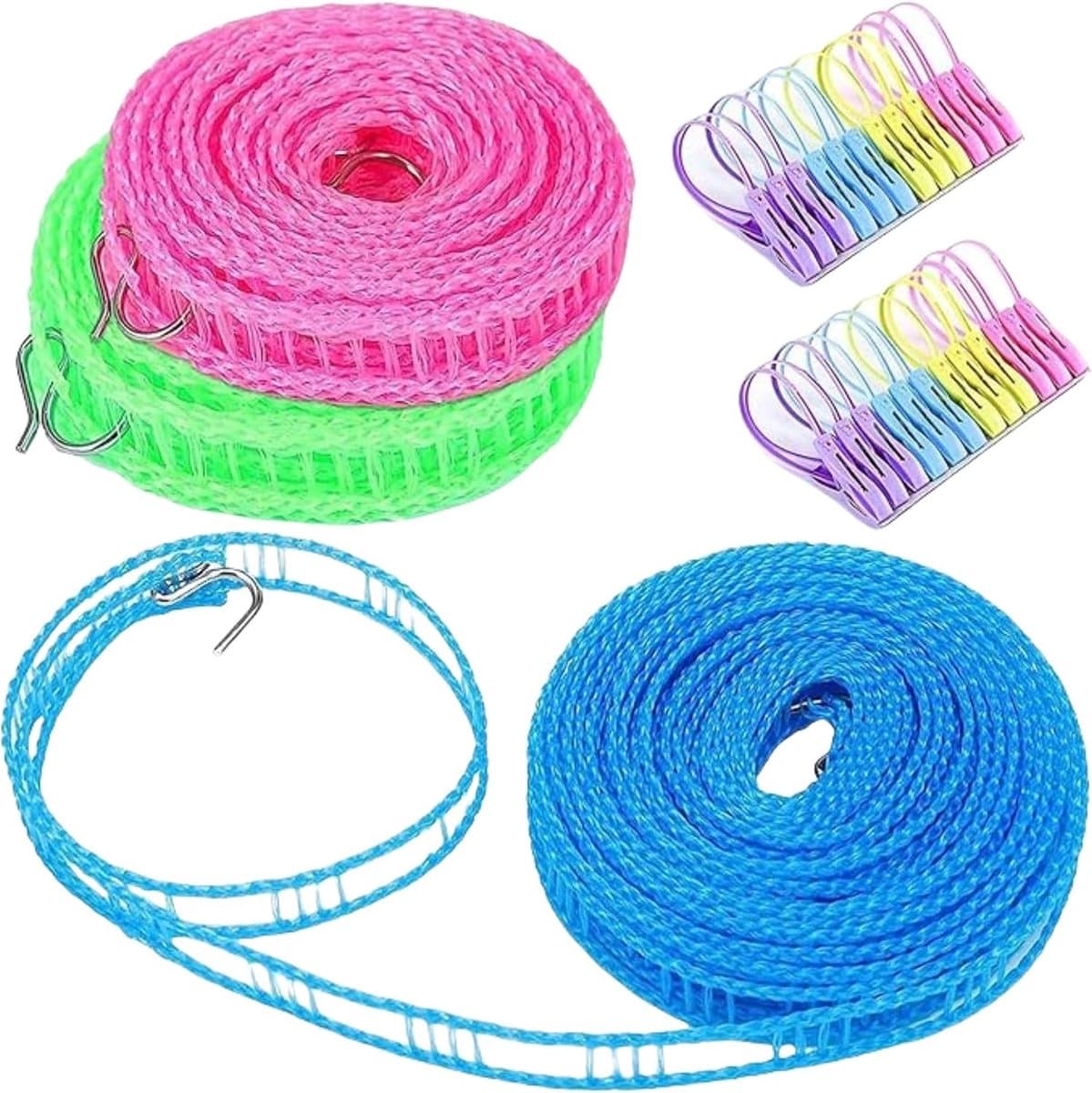 Waslijn caravan - Groen - 8 meter - Nylon met Roestvrijstalen Haken - Draagbare Buitenwaslijn — afbeelding 1