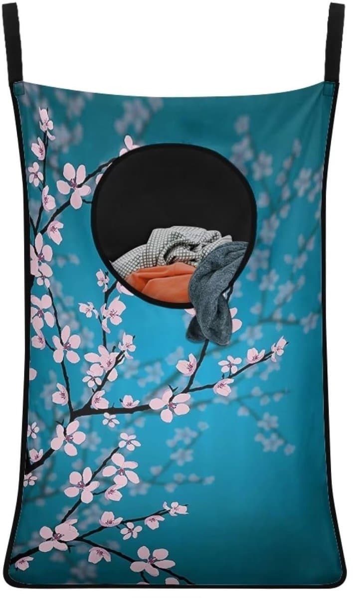 Omgoods - Hangende Waszak met Verstelbare Band in Aqua Roze Bloemen — afbeelding 1
