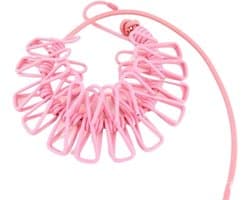 Waslijn met clips - Drogrek draagbaar - Kleding drogen - Intrekbaar ontwerp - 1 meter - Roze
