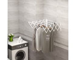 OKWISH Wandtrockner – Uitrekbaar En Opvouwbaar – 63,5 X 60 X 20 Cm – Metaal – Wit – Ruimtebesparende Wandmontage Voor Binnen En Buiten