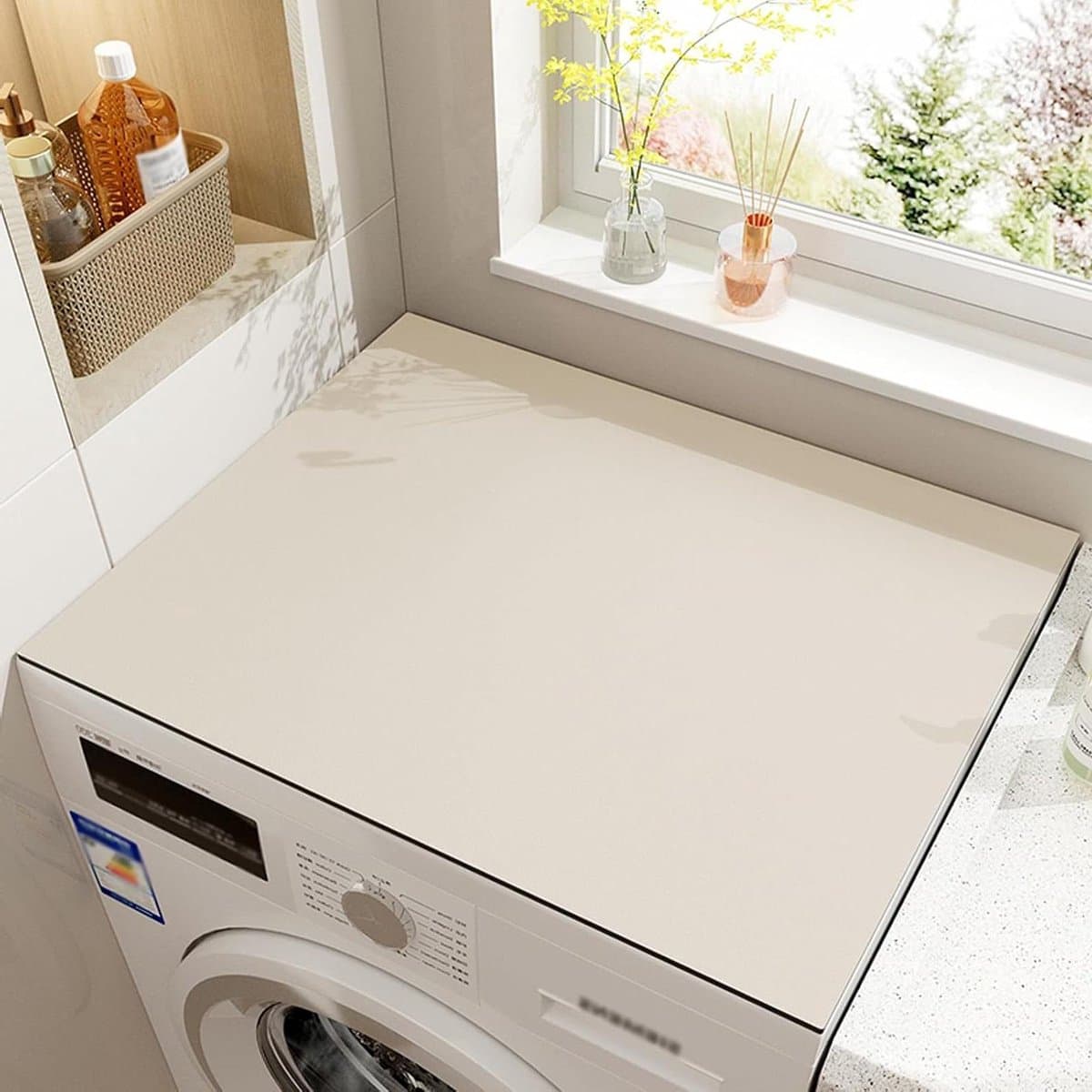 Wasmachine Droger Deksel - Antislip Mat Beschermer - Apparaat Beschermen - Diatomeeënaarde Absorptie - 40x50 cm - Beige — afbeelding 1