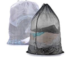 Set van 2 Wasnetten 60 x 90 cm, Grote Waszak met Trekkoord, Fijnmazige Waszakken voor Kleding, Beddengoed en Knuffels
