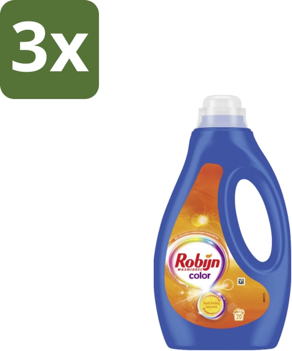 3 x Robijn – Vloeibaar Wasmiddel – Color – 20 wasbeurten - Kleurbehoud - Wasmiddel - Color Serum - Frisse Geur - Wasmiddel Voor Gekleurde Was — afbeelding 1