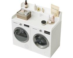 SnelShoppen - 2-laags Wasdroog Werkblad voor Wasmachine en Droger, Organisatie en Opslag voor Utility Room, Houten Werkblad, Wit, 137x70x30.2 cm