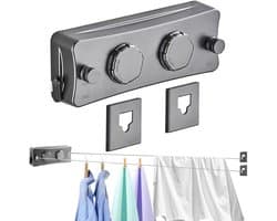 Uittrekbare waslijn 2 x 5,1 m - RVS kabel - verstelbare klemknop - ideaal voor balkon - ShopVlot
